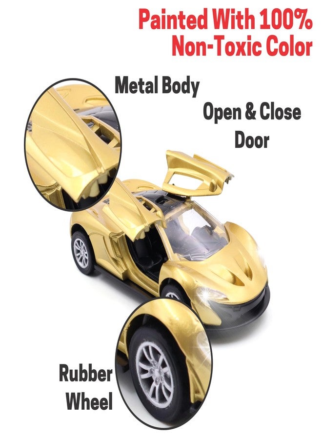 ويمسي سيارة سباق رياضية معدنية مصبوبة من WHIMSY، سيارة معدنية بصوت محرك واقعي، أضواء LED، أبواب قابلة للفتح والإغلاق، سيارة سحب للخلف مصنوعة من سبائك الزنك للأطفال فوق 3 سنوات، معتمدة من BIS (ذهبية). - Image 3